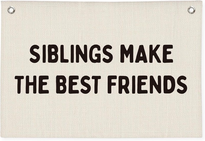 PLKMN Kids Room Decor Playroom Banner, Siblings Make the Best Friends Linen Canvas Banner Wall Hanging Flag, Boys Girls Nursery Decor 20x30 - Image 1